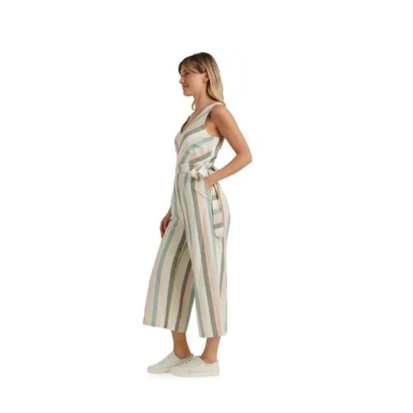 Lucky Brand Pants - Lucky Brand Daisy Striped Jumpsuit Size Small Pastel Wide Leg Cotton V-Neck